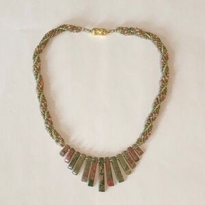 Beaded Collar Necklace with Unakite
